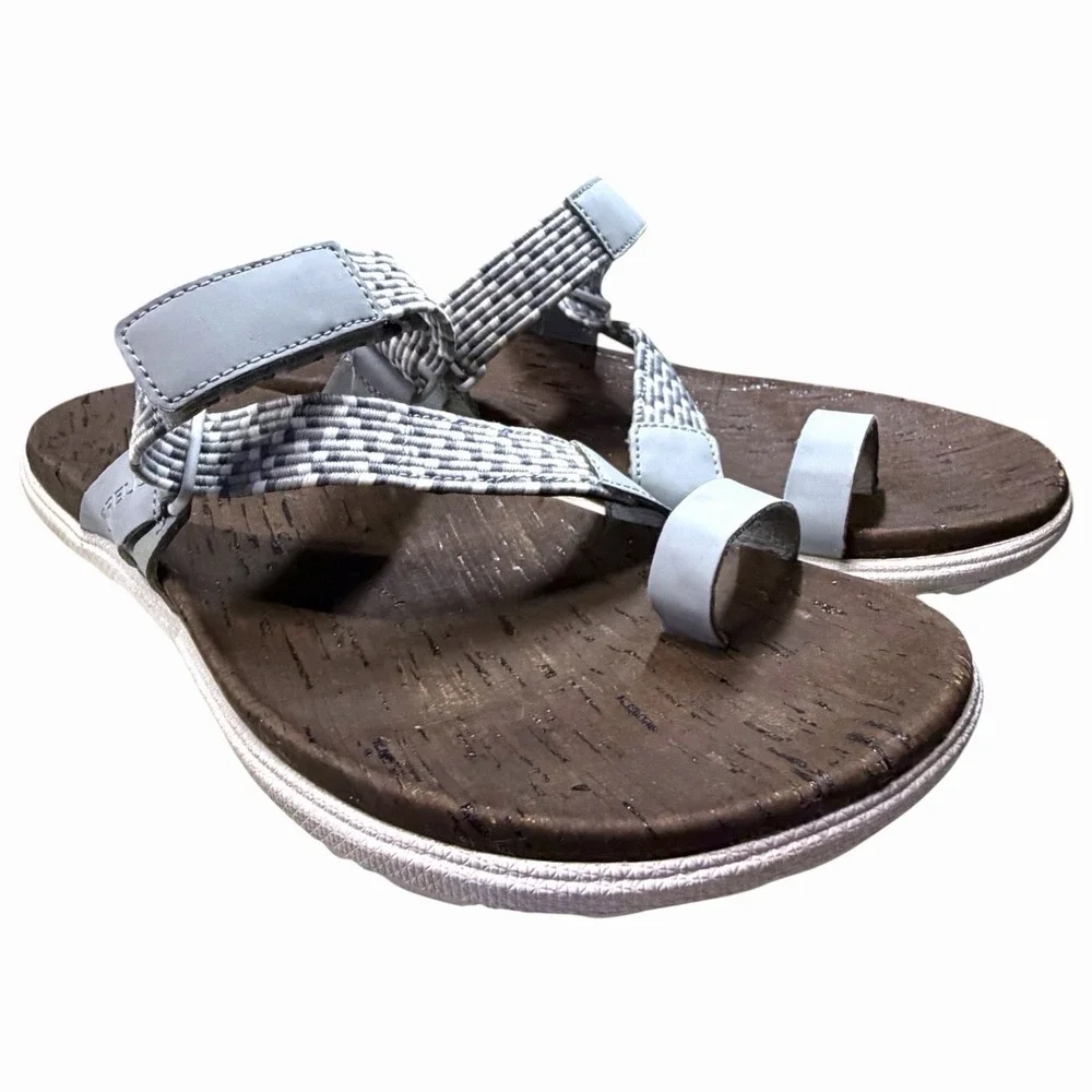 Merrell High Rise Sandals Womens 8 Gray White Cork Footbed Sport Thong Sandal